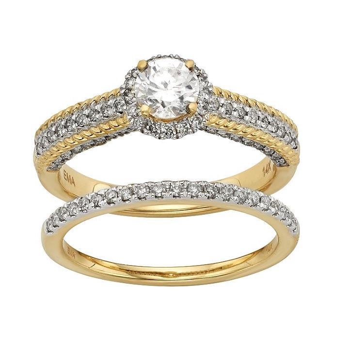Igl Certified Diamond Halo Engagement Ring Set In 14k Gold (1 Carat T.w.), Women's, Size: 7.50, White