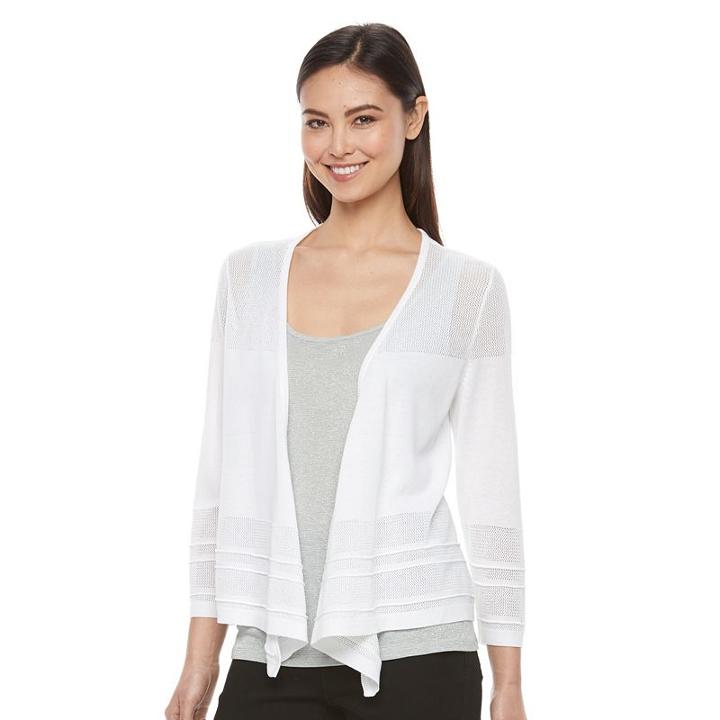 Petite Dana Buchman Pointelle Flyaway Cardigan, Women's, Size: L Petite, White