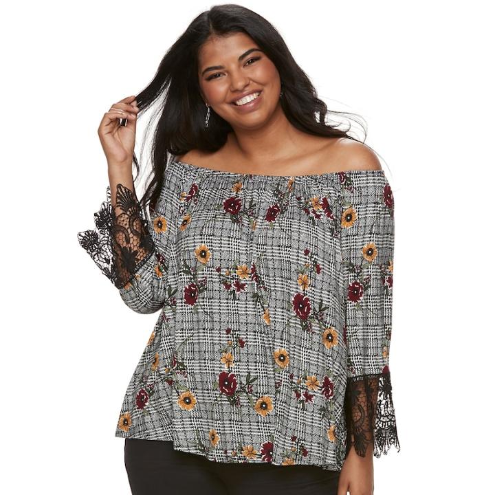 Juniors' Plus Size Liberty Love Floral Off-the-shoulder Top, Teens, Size: 1xl, Gold