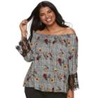 Juniors' Plus Size Liberty Love Floral Off-the-shoulder Top, Teens, Size: 1xl, Gold