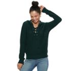 Juniors' Almost Famous Lace-up Sweater Hoodie, Teens, Size: Medium, Dark Green
