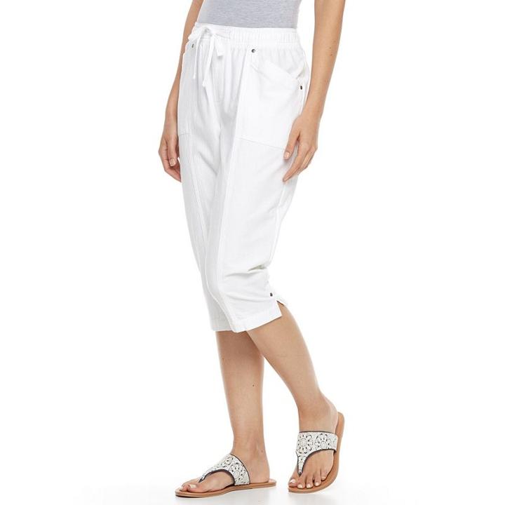 Petite Croft & Barrow&reg; Embellished Sheeting Capris, Women's, Size: L Petite, White