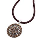 Chaps Silver-tone Beaded Filigree Pendant, Brown