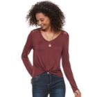 Juniors' Neon Soul Twist Front Tee & Necklace Set, Teens, Size: Small, Med Brown