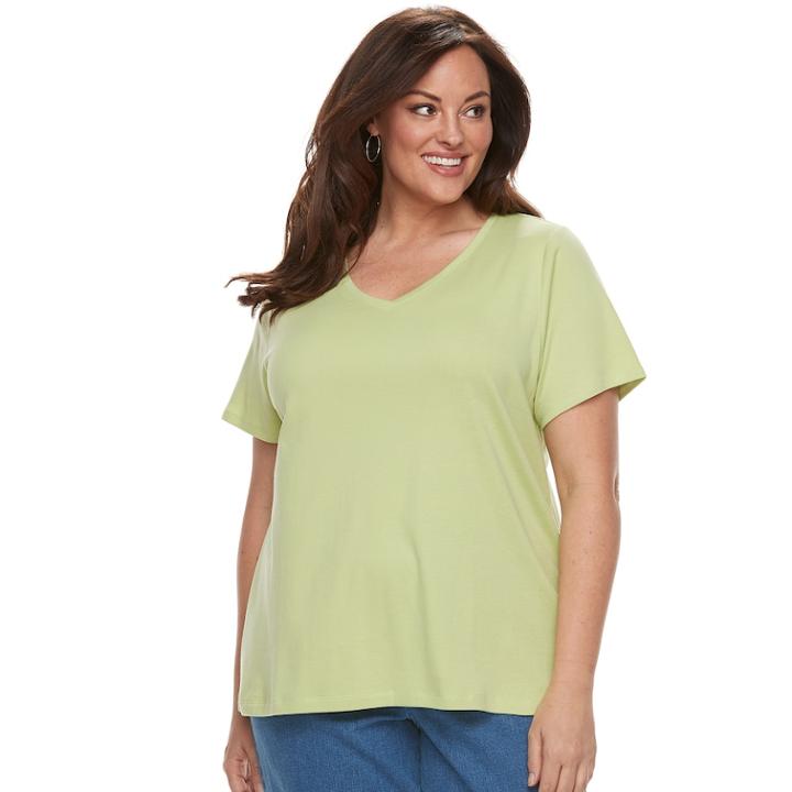 Plus Size Croft & Barrow&reg; Essential V-neck Tee, Women's, Size: 2xl, Med Green