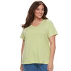 Plus Size Croft & Barrow&reg; Essential V-neck Tee, Women's, Size: 2xl, Med Green