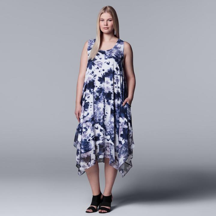 Plus Size Simply Vera Vera Wang Printed Handkerchief Tank Dress, Women's, Size: 1xl, Med Blue