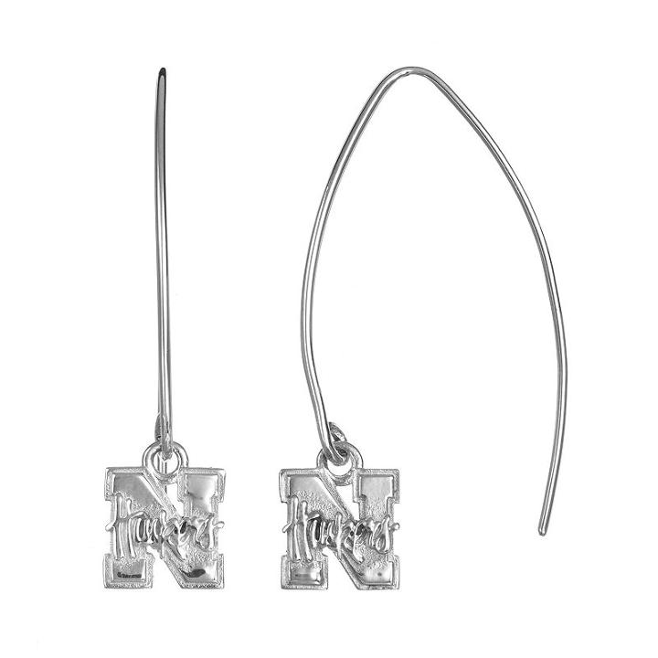 Dayna U Nebraska Cornhuskers Sterling Silver Hook Earrings, Women's, Grey