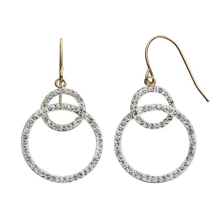 Crystal 14k Gold-bonded Sterling Silver Interlocking Hoop Drop Earrings, Women's, White