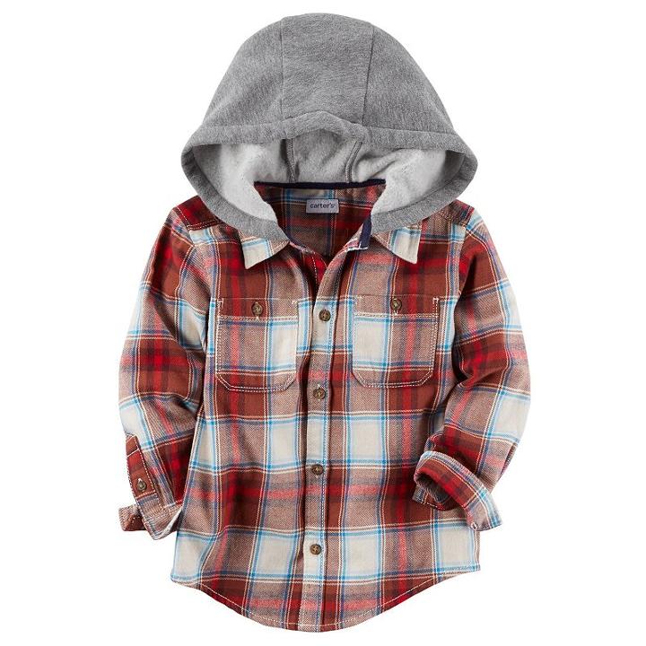 Boys 4-7 Carter's Hooded Plaid Flannel Shirt, Size: 7, Red Plaid
