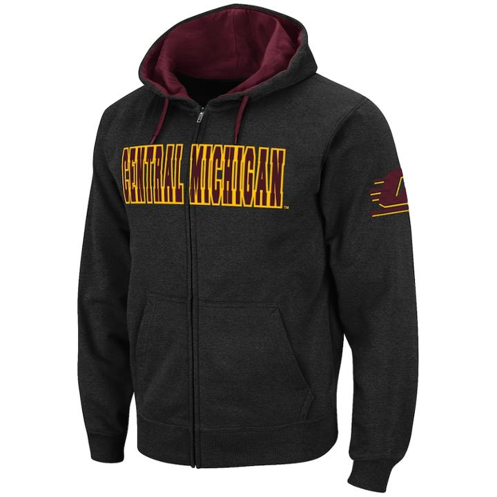 Men's Central Michigan Chippewas Full-zip Fleece Hoodie, Size: Xl, Grey (charcoal)
