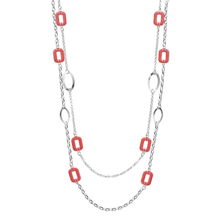Long Rectangle & Oval Link Multi Strand Necklace, Women's, Brt Pink