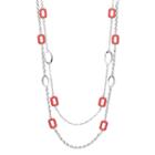 Long Rectangle & Oval Link Multi Strand Necklace, Women's, Brt Pink