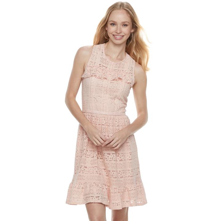 Disney Princess Juniors' Eyelet Lace Ruffle Dress, Teens, Size: Small, Pink