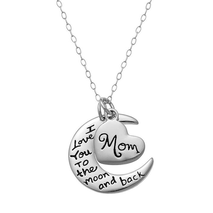 Sterling Silver I Love You To The Moon And Back Pendant Necklace, Women's, Size: 18, Grey