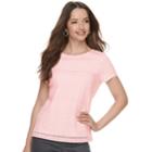 Petite Croft & Barrow&reg; Mixed Lace Short Sleeve Tee, Women's, Size: Xl Petite, Brt Pink