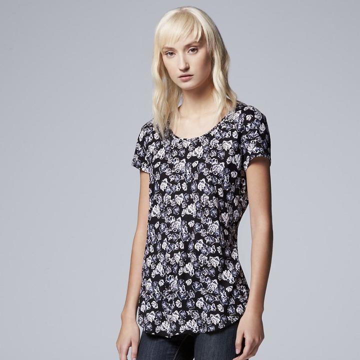 Women's Simply Vera Vera Wang Printed Scoopneck Tee, Size: Small, Dark Blue