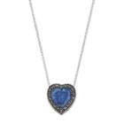 Silver Luxuries Cubic Zirconia & Marcasite Heart Halo Pendant Necklace, Women's, Blue
