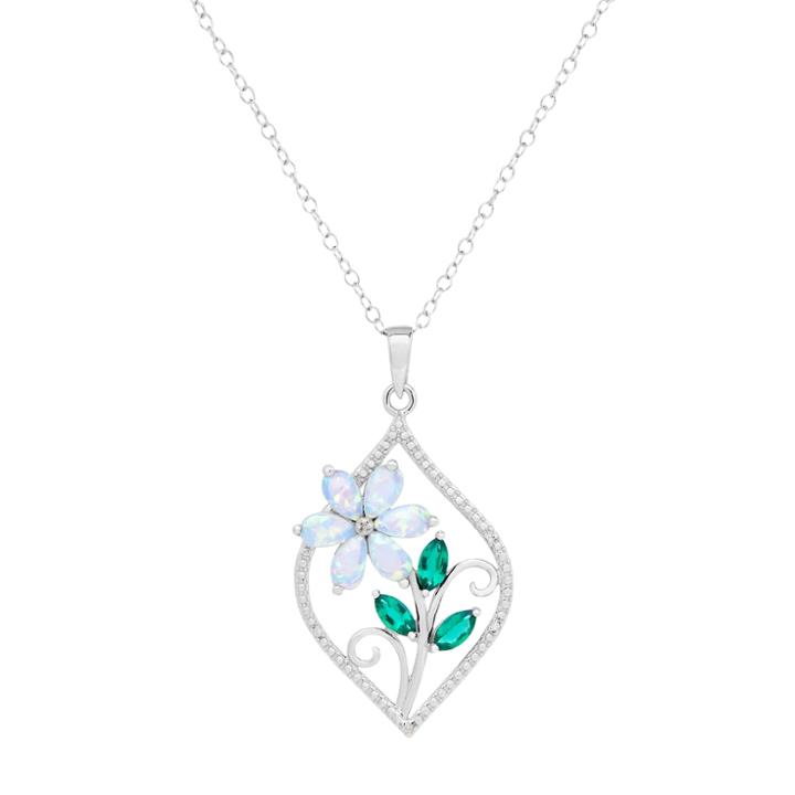 Sterling Silver Gemstone & Diamond Accent Flower Marquise Pendant, Women's, Size: 18, White