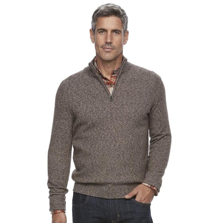 Men's Croft & Barrow&reg; True Comfort Classic-fit Quarter-zip Sweater, Size: Medium, Dark Brown
