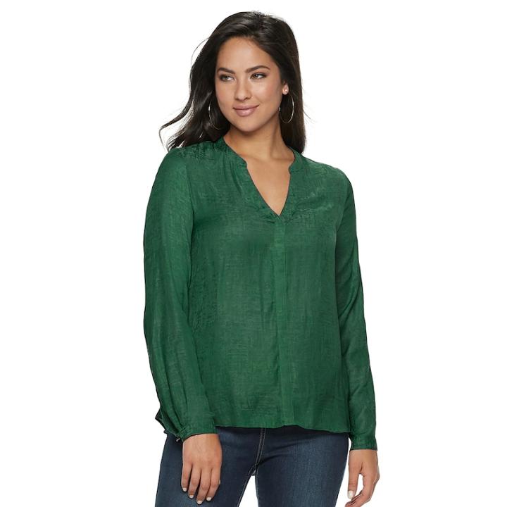 Women's Jennifer Lopez Embellished Chiffon Top, Size: Small, Dark Green