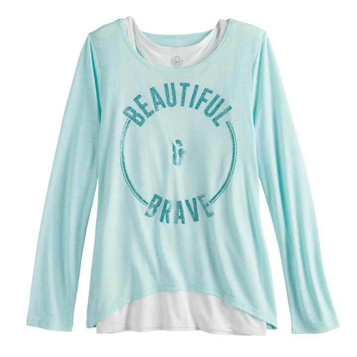 Girls 7-16 & Plus Size So&reg; Racerback Tank Top & Long Sleeve Tee Set, Size: 14, Light Blue