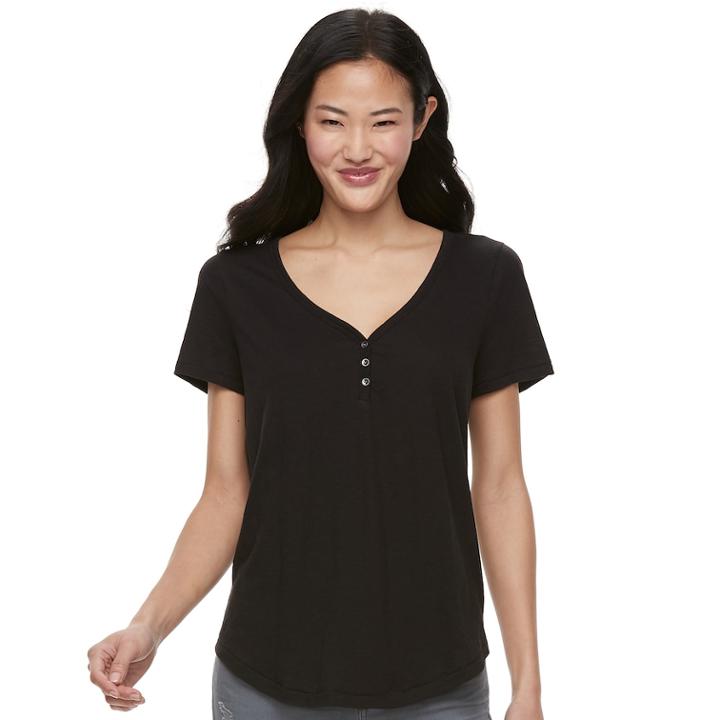 Juniors' So&reg; Solid Henley Tee, Teens, Size: Xs, Black