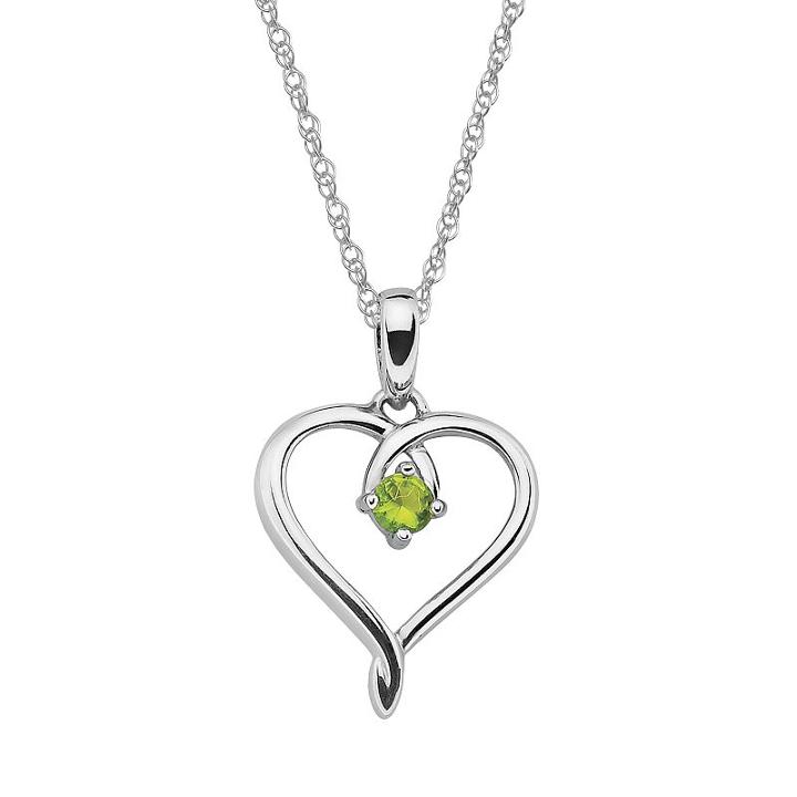 Sterling Silver Peridot Openwork Heart Pendant, Women's, Size: 18, Green