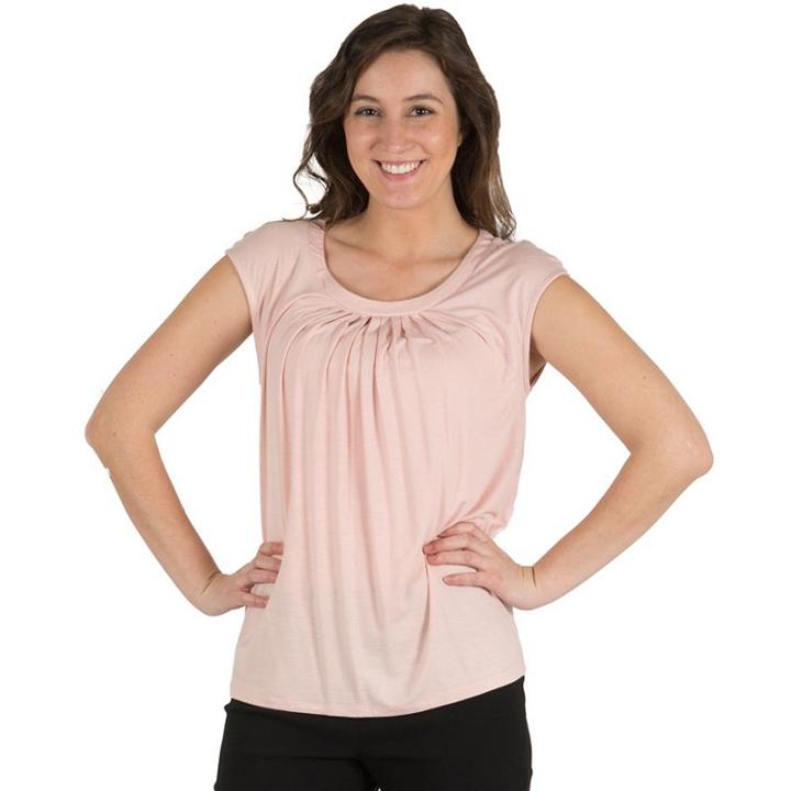 Women's Larry Levine Cap Sleeve Tuck Neck Zipper Top, Size: Xl, Light Pink