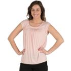 Women's Larry Levine Cap Sleeve Tuck Neck Zipper Top, Size: Xl, Light Pink