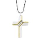 Two Tone Sterling Silver 1/10 Carat T.w. Diamond 4-stone Cross Pendant, Women's, White