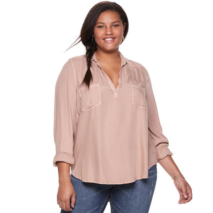 Juniors' Plus Size Mudd&reg; Solid Popover Tunic, Teens, Size: 1xl, Light Pink