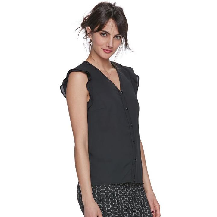 Women's Elle&trade; Flutter Top, Size: Small, Black