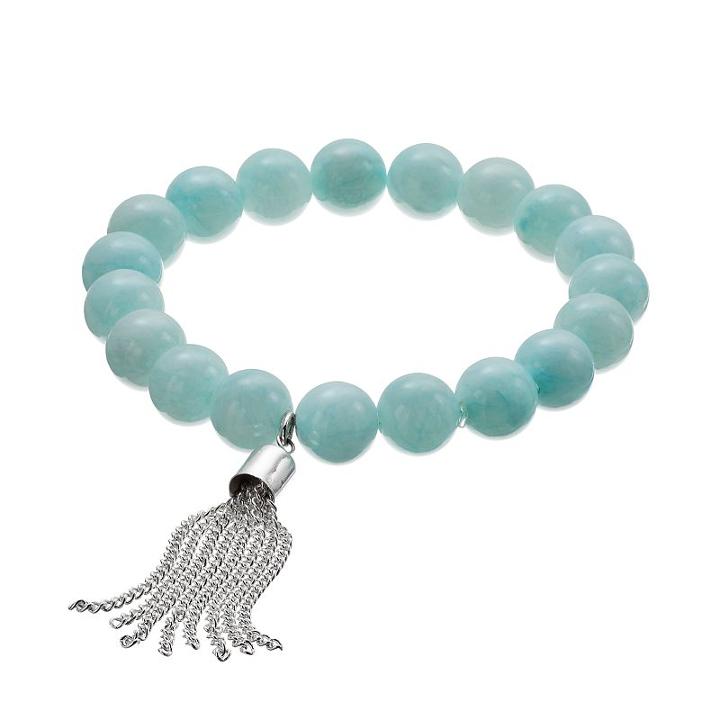 Mint Green Quartz Beaded Tassel Stretch Bracelet, Women's, Lt Green