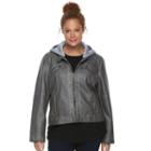 Plus Size Sebby Collection Hooded Faux-leather Moto Jacket, Women's, Size: 2xl, Grey