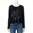 Women's Lc Lauren Conrad Embroidered Peplum Top, Size: Xl, Black