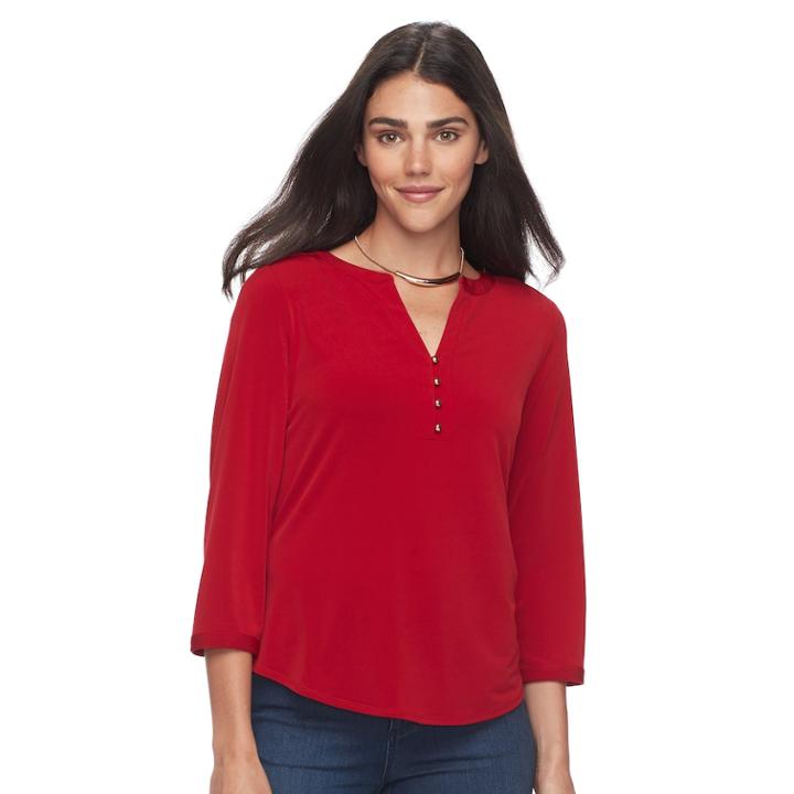 Petite Dana Buchman Knit Henley Top, Women's, Size: Xl Petite, Med Red