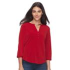 Petite Dana Buchman Knit Henley Top, Women's, Size: Xl Petite, Med Red