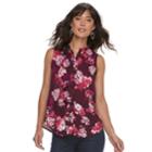 Women's Elle&trade; Print Ruffle-front Sleeveless Top, Size: Medium, Dark Red