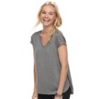 Juniors' Pink Republic Lace-up Short Sleeve Tee, Teens, Size: Large, Grey Other