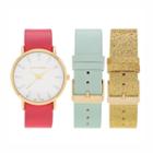 Journee Collection Women's Crystal Watch & Interchangeable Band Set, Multicolor