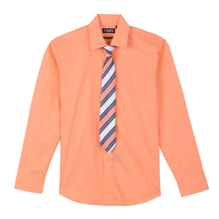 Boys 4-20 Chaps Stretch Shirt & Tie Set, Size: 14, Brt Orange
