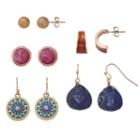 Medallion, Marbled Inlay & Simulated Sodalite Earring Set, Women's, Multicolor