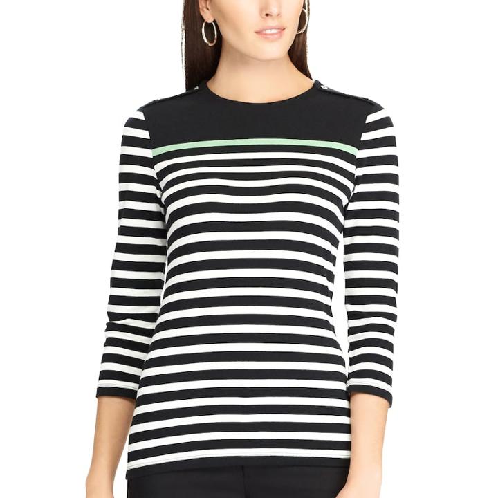 Women's Chaps Striped Button-shoulder Tee, Size: Xs, Green