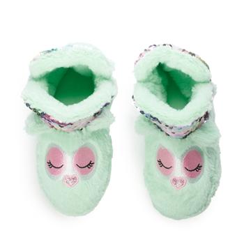 Girls 4-16 Elli By Capelli Flippable Sequins Owl Slipper Boots, Size: 12/13, Lt Green