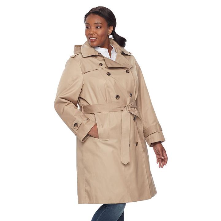 Plus Size Tower By London Fog Hooded Trench Coat, Women's, Size: 2xl, Dark Beige
