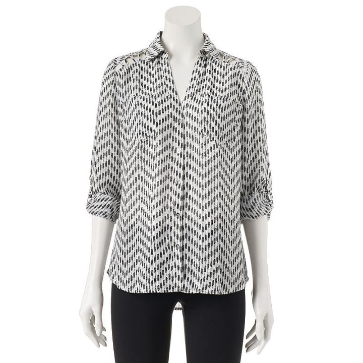 Juniors' Candie's&reg; Lattice Button Down Top, Girl's, Size: Xs, White Oth