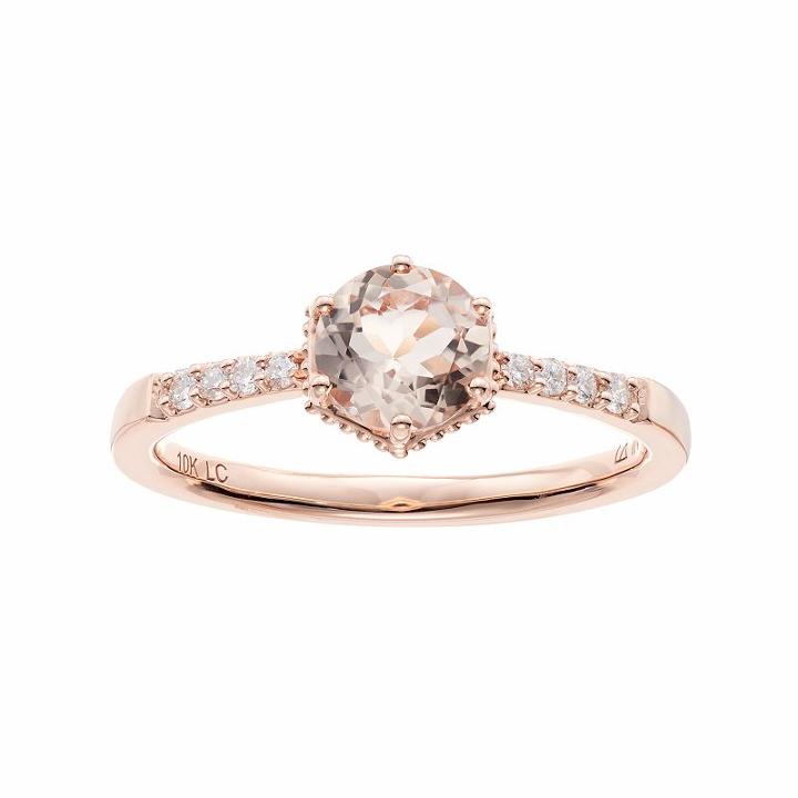 Lc Lauren Conrad 10k Rose Gold Morganite & 1/10 Carat T.w. Diamond Ring, Women's, Size: 9, Pink