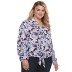 Plus Size Jennifer Lopez Tie Front Top, Women's, Size: 3xl, Blue