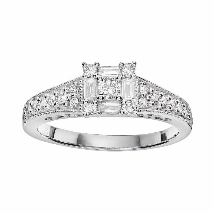 Cherish Always Diamond Square Halo Engagement Ring In 10k White Gold (1/2 Ct. T.w), Women's, Size: 7